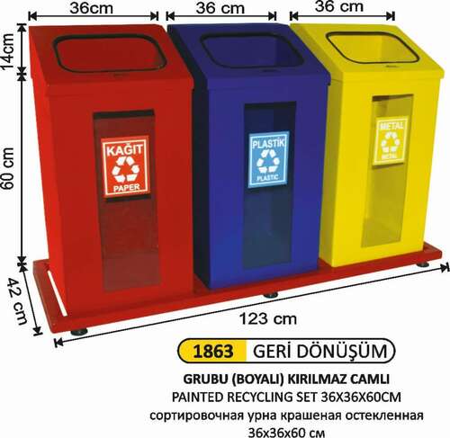 Arı Metal 1863 Geri Dönüşüm Camlı Boyalı 3 Lü Set