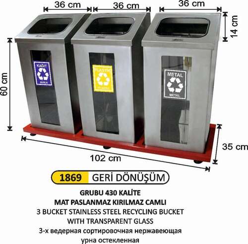 Arı Metal 1869 Geri Önüşüm Camlı Paslanmaz 3 Lü