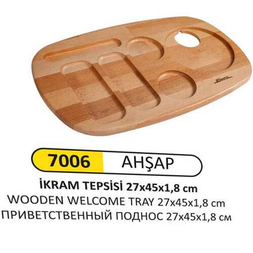 Arı Metal 7006 İkram Tepsisi Ahşap Oval Kenar