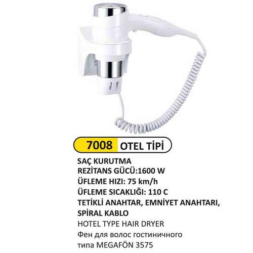 Arı Metal 7008 Saç Kurutma Makinası Otel Tip Beyaz 1600W