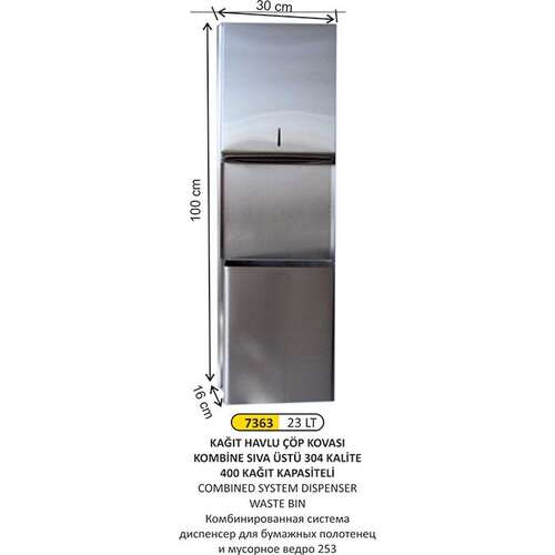 Arı Metal 7363 Kombine Sistem Kağıt Havlu Verici Ve Çöp Kovası