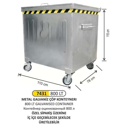 Arı Metal 7431 Paslanmaz Galvanizli Konteyner 800 Litre
