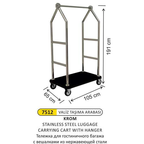 Arı Metal 7512 Valiz Taşıma Arabası Paslanmaz Çelik Askılı