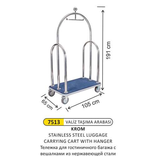 Arı Metal 7513 Valiz Taşıma Arabası Paslanmaz Çelik Askılı
