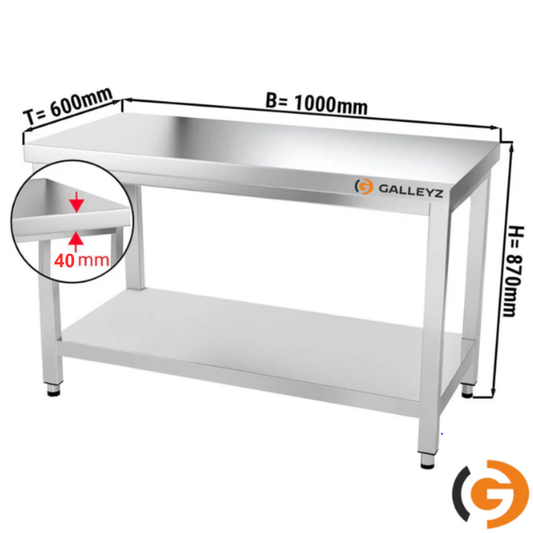 Stainless Steel Work Bench - PREMIUM - 1000x600mm - Backless with lower shelf 