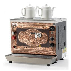 Ateşe Sümela Analog 2 Demlikli Çay Kazanı, Gaz+Elektrikli, Bakır