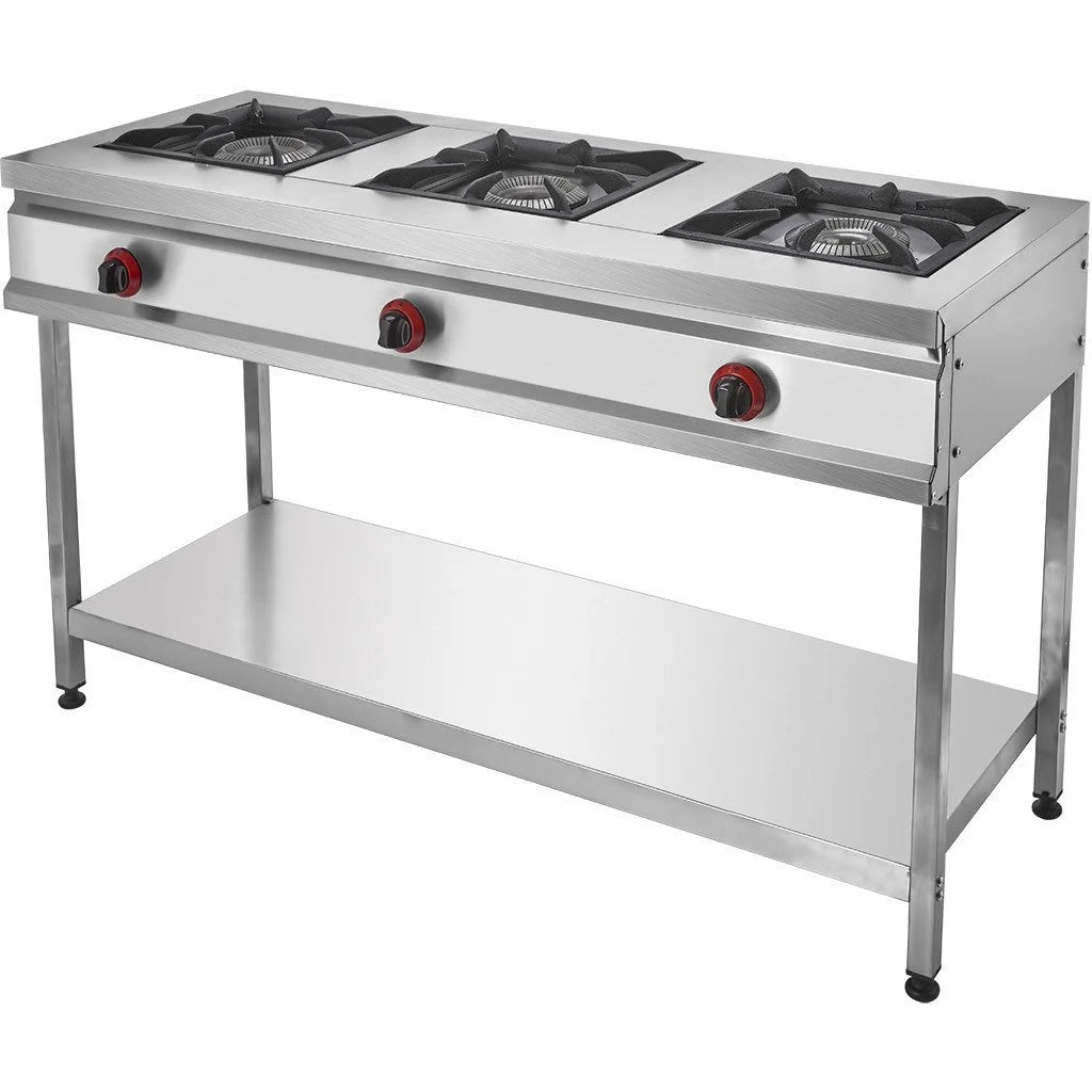 3-Burner Gas Restaurant Stove with Base Shelf