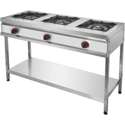 3-Burner Gas Restaurant Stove with Base Shelf