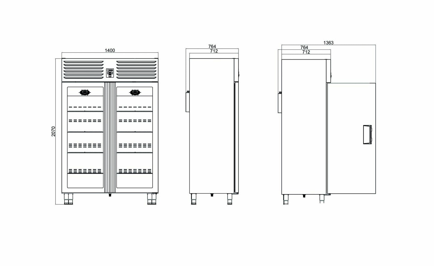 Vertical Type GN No Frost Freezer - 2 Glass Door VTS 1340 N-VG