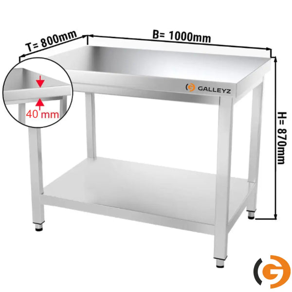 Galleyz Çalışma Tezgahı - Paslanmaz Çelik - PREMIUM - 1000x800mm - Alt Raflı