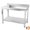 Galleyz Çalışma Tezgahı - Paslanmaz Çelik - PREMIUM - 1200x700mm - Alt Raflı, Destekli & Sırtlı