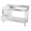 Galleyz Çalışma Tezgahı - Paslanmaz Çelik - PREMIUM - 1400x700mm - Alt Raflı, Destekli & Sırtlı