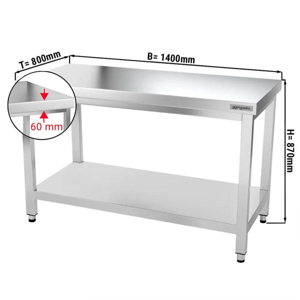 Galleyz Çalışma Tezgahı - Paslanmaz Çelik - PREMIUM - 1400x800mm - Alt Raflı