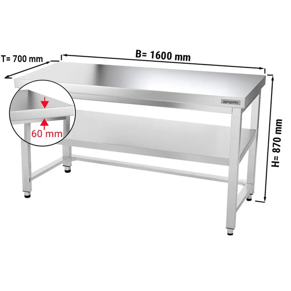 Galleyz Çalışma Tezgahı - Paslanmaz Çelik - PREMIUM - 1600x700mm - Alt Raflı, Destekli