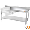 Galleyz Çalışma Tezgahı - Paslanmaz Çelik - PREMIUM - 1800x600mm - Alt Raflı, Destekli & Sırtlı