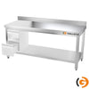 Galleyz Çalışma Tezgahı - Paslanmaz Çelik - PREMIUM - 1800x600mm - Alt Raflı, Destekli & Sırtlı