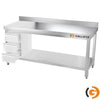 Galleyz Çalışma Tezgahı - Paslanmaz Çelik - PREMIUM - 1800x600mm - Alt Raflı, Destekli & Sırtlı
