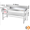 Galleyz Çalışma Tezgahı - Paslanmaz Çelik - PREMIUM - 1800x600mm - Alt Raflı, Destekli & Sırtlı