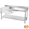 Galleyz Çalışma Tezgahı - Paslanmaz Çelik - PREMIUM - 1800x700mm - Alt Raflı, Destekli & Sırtlı