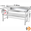 Galleyz Çalışma Tezgahı - Paslanmaz Çelik - PREMIUM - 1800x700mm - Alt Raflı, Destekli & Sırtlı