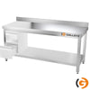 Galleyz Çalışma Tezgahı - Paslanmaz Çelik - PREMIUM - 1800x700mm - Alt Raflı, Destekli & Sırtlı