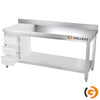 Galleyz Çalışma Tezgahı - Paslanmaz Çelik - PREMIUM - 1800x700mm - Alt Raflı, Destekli & Sırtlı