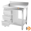 Galleyz Çalışma Tezgahı - Paslanmaz Çelik PREMIUM - 700x600mm - Alt Raflı ve Sırtlı