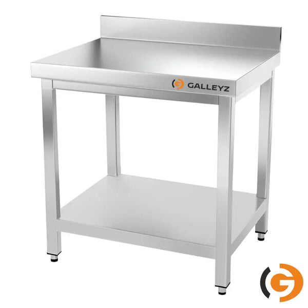 Galleyz Çalışma Tezgahı - Paslanmaz Çelik PREMIUM - 700x600mm - Alt Raflı ve Sırtlı