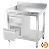 Galleyz Çalışma Tezgahı - Paslanmaz Çelik PREMIUM - 700x600mm - Alt Raflı ve Sırtlı