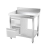 Galleyz Çalışma Tezgahı - Paslanmaz Çelik PREMIUM - 700x700mm - Alt Raflı ve Sırtlı