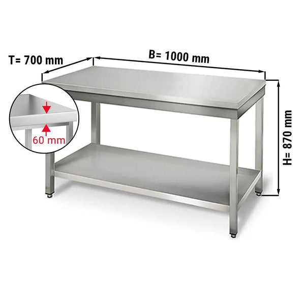Galleyz Paslanmaz Çelik Çalışma tezgahı ECO - 1000x700mm- Sırtsız alt raflı