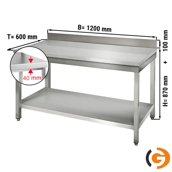 Galleyz Paslanmaz Çelik Çalışma Tezgahı ECO -1200x600mm - Alt Raflı, Sırtlı