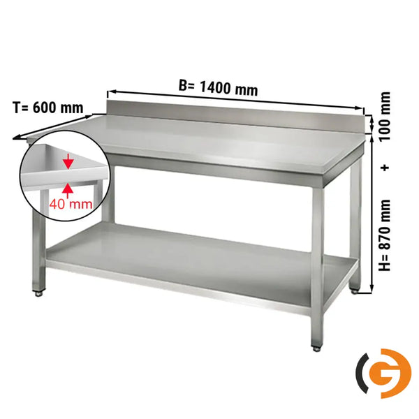 Galleyz Paslanmaz Çelik Çalışma Tezgahı ECO -1400x600mm - Alt Raflı, Sırtlı