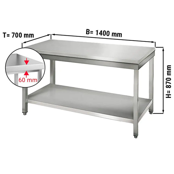 Galleyz Paslanmaz Çelik Çalışma Tezgahı ECO - 1400x700mm - Alt Raflı, Sırtsız
