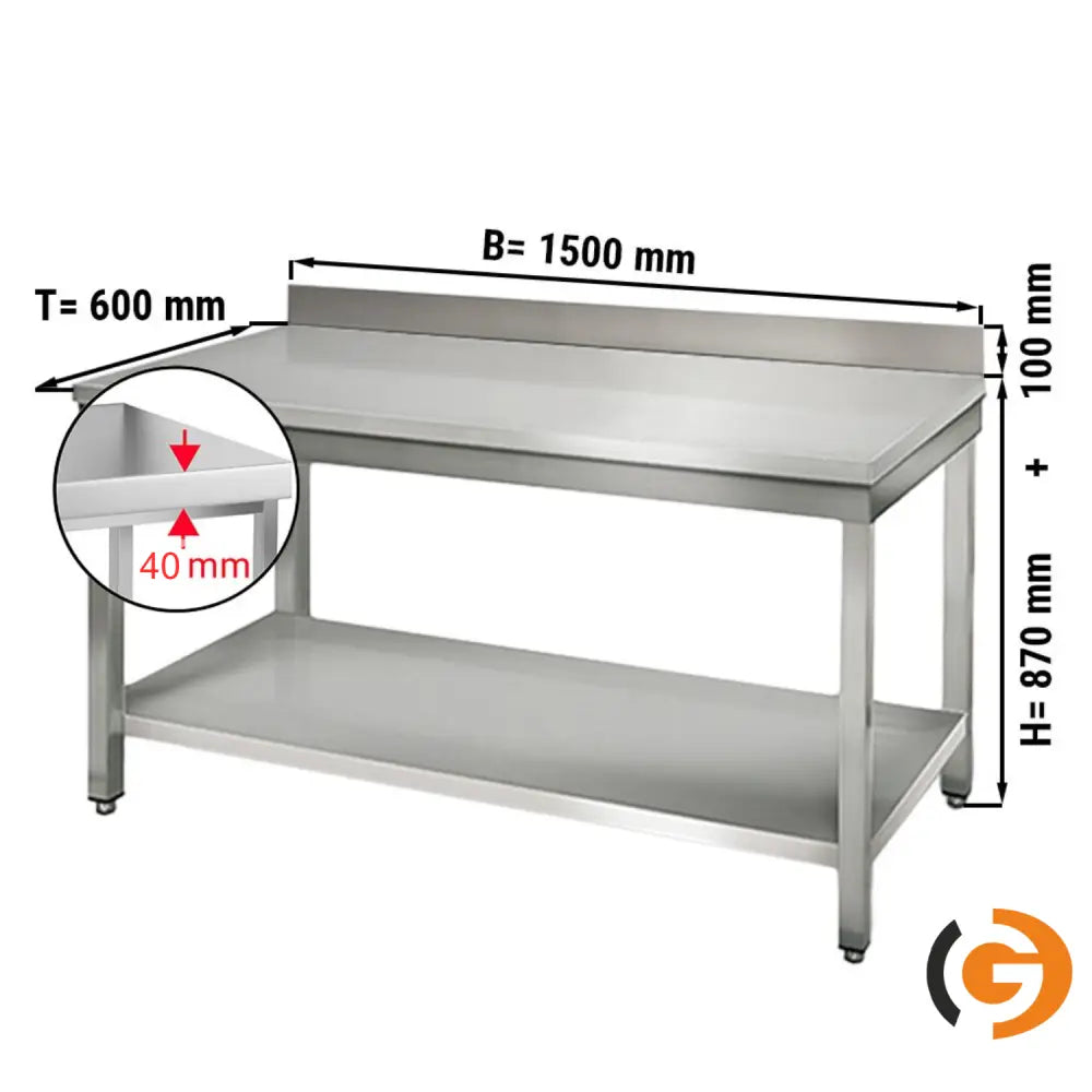 Galleyz Paslanmaz Çelik Çalışma Tezgahı ECO -1500x600mm - Alt Raflı Sırtlı