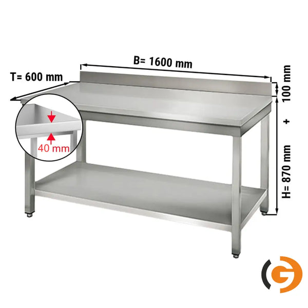 Galleyz Paslanmaz Çelik Çalışma Tezgahı ECO -1600x600mm - Alt Raflı, Sırtlı