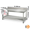 Galleyz Paslanmaz Çelik Çalışma Tezgahı ECO -2000x600mm - Alt Raflı, Sırtlı