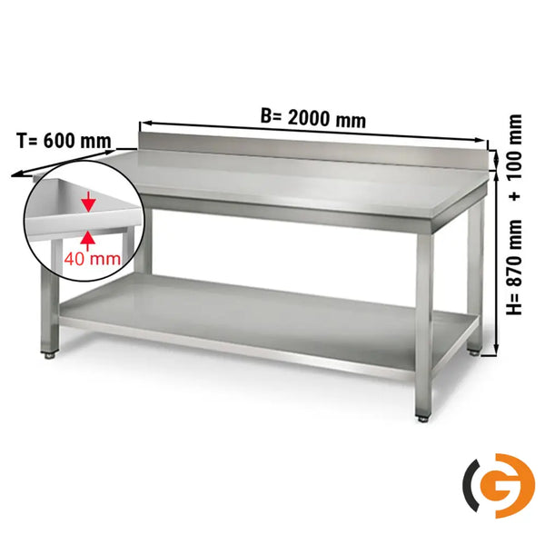 Galleyz Paslanmaz Çelik Çalışma Tezgahı ECO -2000x600mm - Alt Raflı, Sırtlı