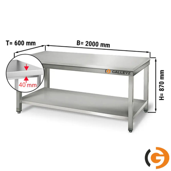 Galleyz Paslanmaz Çelik Çalışma tezgahı ECO - 2000x600mm- Sırtsız alt raflı