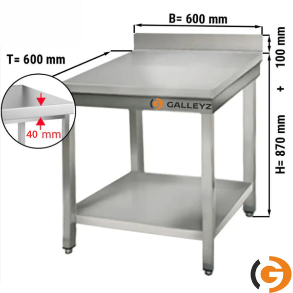 Galleyz Paslanmaz Çelik Çalışma Tezgahı ECO -600x600mm - Alt Raflı, Sırtlı