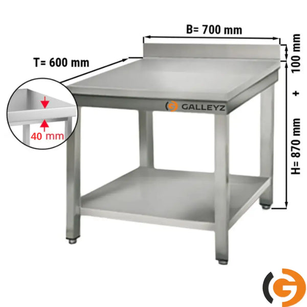 Galleyz Paslanmaz Çelik Çalışma Tezgahı ECO - 700x600mm - Sırtlı alt raflı