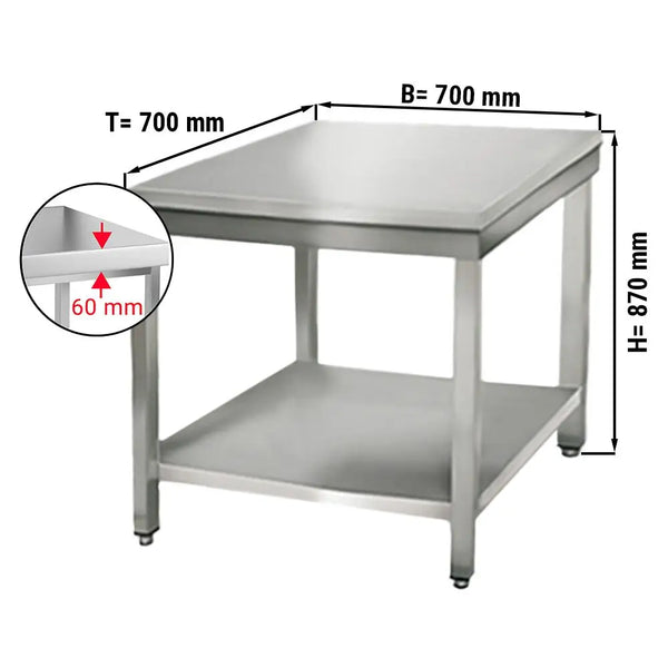 Galleyz Paslanmaz Çelik Çalışma tezgahı ECO - 700x700mm- Sırtsız alt raflı