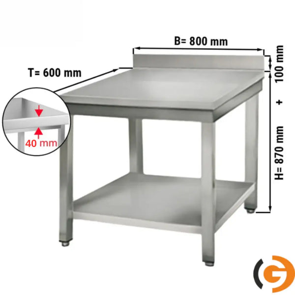 Galleyz Paslanmaz Çelik Çalışma Tezgahı ECO -800x600mm - Alt Raflı, Sırtlı