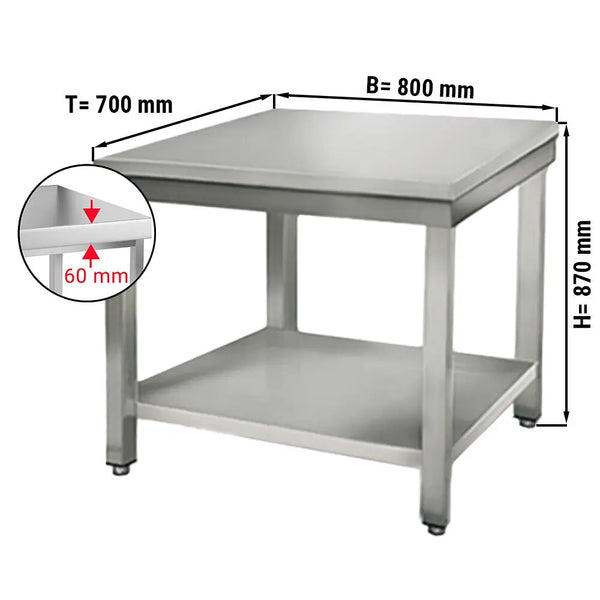 Galleyz Paslanmaz Çelik Çalışma tezgahı ECO - 800x700mm- Sırtsız alt raflı