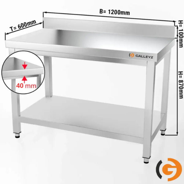 Galleyz Paslanmaz Çelik Çalışma Tezgahı - PREMIUM- 1200x600mm - Alt Raflı