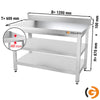 Galleyz Paslanmaz Çelik Çalışma Tezgahı PREMIUM - 1200x600mm - Alt ve Ara Raflı, Sırtlı