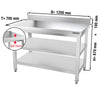 Galleyz Paslanmaz Çelik Çalışma Tezgahı PREMIUM- 1200x700mm - Alt Raflı, Sırtlı, Ara Raflı