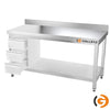Galleyz Paslanmaz Çelik Çalışma Tezgahı - PREMIUM- 1400x600mm - Sırtlı alt raflı