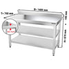 Galleyz Paslanmaz Çelik Çalışma Tezgahı PREMIUM- 1400x700mm - Alt Raflı, Sırtlı, Ara Raflı