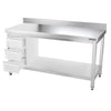 Galleyz Paslanmaz Çelik Çalışma Tezgahı PREMIUM- 1500x700mm - Alt Raflı, Destekli & Sırtlı